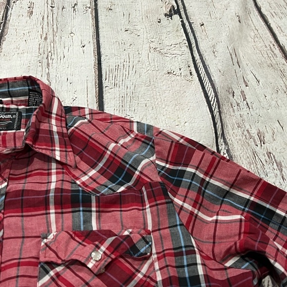 Vintage Border Town Western Pearl Snap Button Down Cowboy Plaid Shirt - Picture 3 of 6